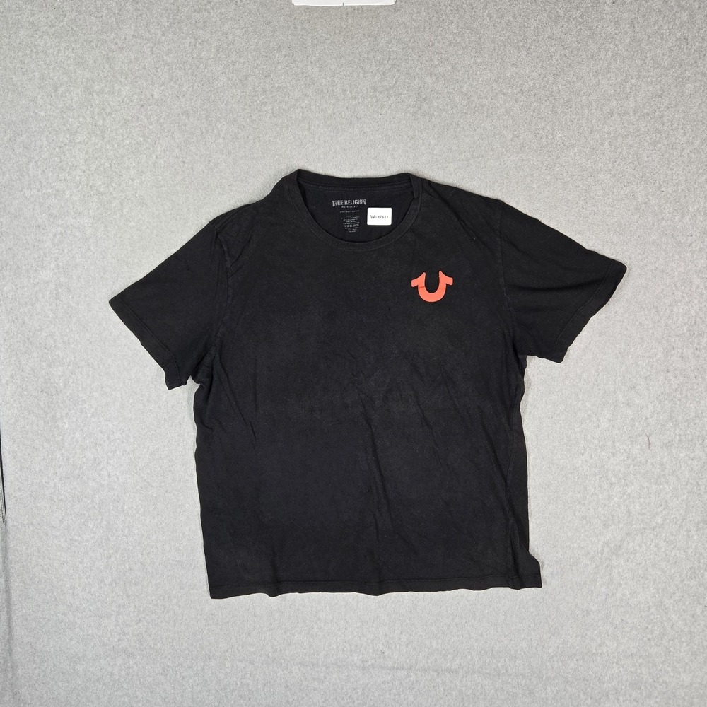 True Religion Men Shirt XL Black Graphic Logo Short Sleeve Print